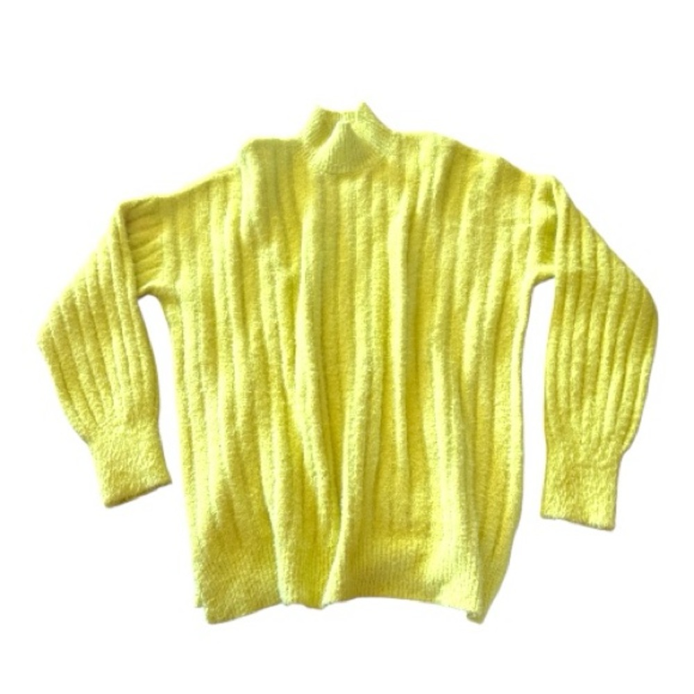 JESSICA SIMPSON NWOT Muted Neon Yellow Soft & Fuzzy Ribbed Mock Neck Sweater